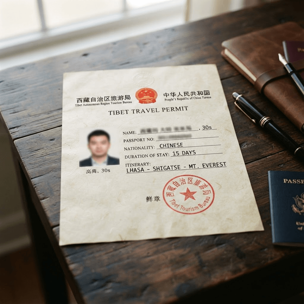 An official, watermarked Tibet Travel Permit document