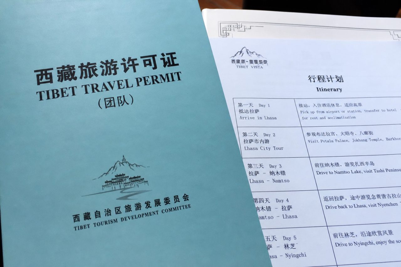 Tibet permit documents and route map before departure