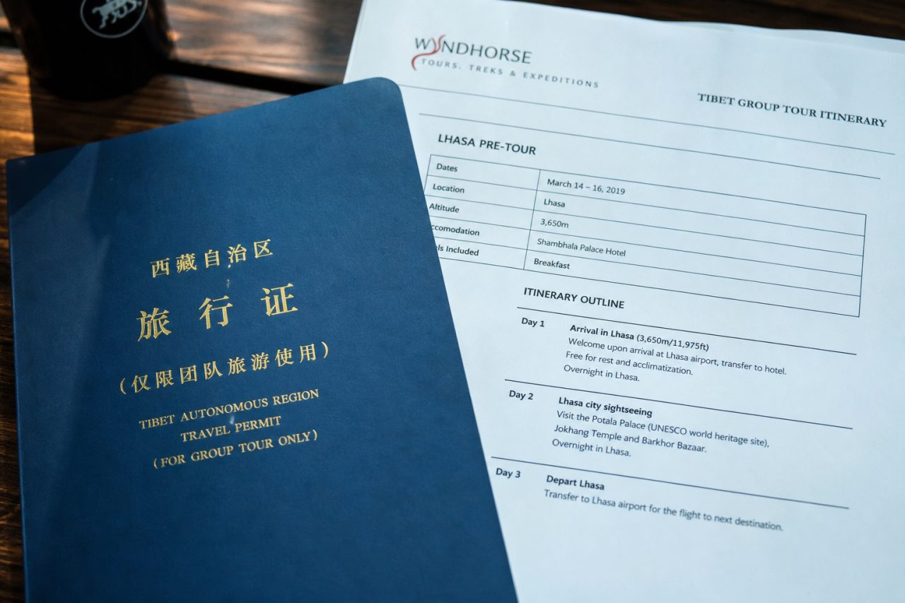 Tibet permit documents and route map before departure